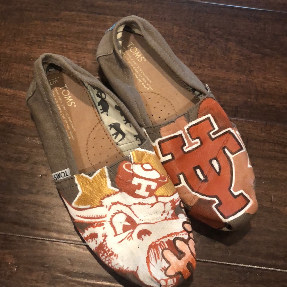 Toms hand painted for a university of Texas size 7